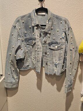 Pearl Embellished Denim Jacket